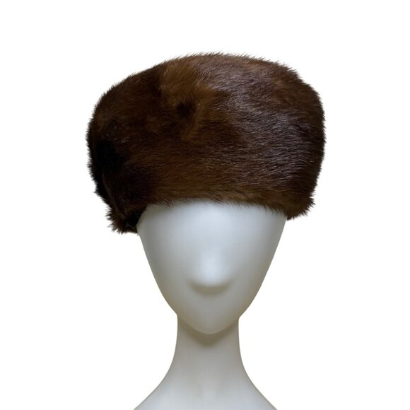 Saks Fifth Avenue 1960s Womens Brown Mink Fur Pillbox Hat Luxury Winter Size OS - Picture 1 of 7